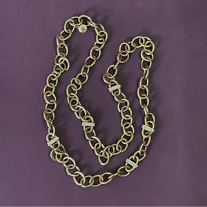 J. CREW 36” Long Gold Chain Link Necklace Rhinestones